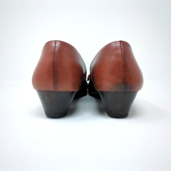 Vintage Ferragamo Brown Shoes Heels 7 Leather Bow Pumps - Picture 6 of 13